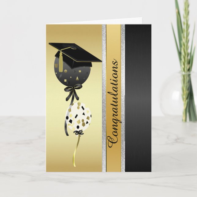 Handsome Gold and Black Balloons Abschluss Card Karte (Vorderseite)