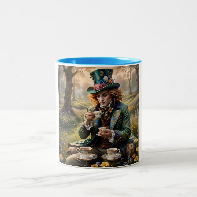 Handsome Hatter ai art Zweifarbige Tasse (Mittel)