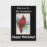 Handsome Kardinal Birthday My Grandson Bold Bird Karte<br><div class="desc">Geben Sie Ihrem Enkel ein originelles Aquarellbild eines Kardinals auf einer Zweigkarte zum Geburtstag. Er wird die GREAT Wünsche von innen genießen. Birdwatchers werden sich über das Design freuen, das realistische Details zeigt, die in lebhaften Farben rot und schwarz gemalt werden. Naturkundefans werden diese Karte mit einem einzigartigen Blick auf...</div>