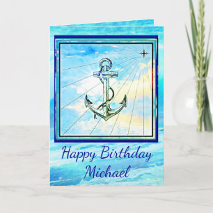 Handsome Kedge Anchor and Ocean Wave Birthday Card Karte