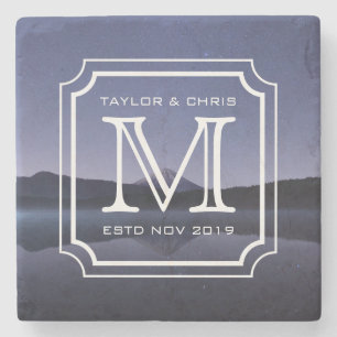 Handsome Monogram Beautiful Landscape Foto Simple Steinuntersetzer