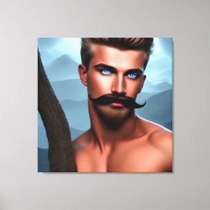 Handsome Mustache Muscular Man Canvas Print Leinwanddruck