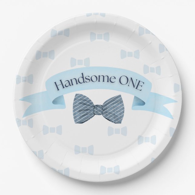 Handsome One Baby Boy First Birthday Party Plates Pappteller (Vorderseite)