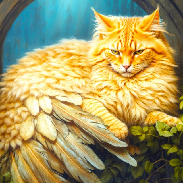 Handsome Orange Tabby Cat mit Schwanz Feathers Puzzle (Close- up of artwork)