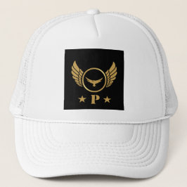 Handsome P Initial Printed Gold Flying Eagle Image Truckerkappe