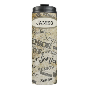 Handsome Tan und Black Senior Typografy Thermosbecher