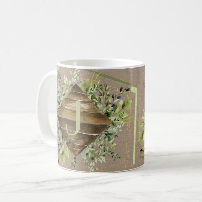 Handsome Wood Monogram mit Kräutern Tasse (Vorderseite Links)