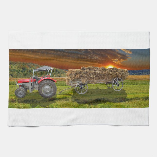 Handtuch mit Trecker und Heuwagen (Horizontal)
