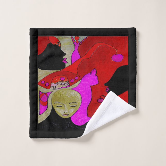 Handtuch oder Wash Tuch in Rot und Schwarz (Waschlappen)