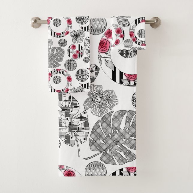 Handtuch, rot und schwarz, Fliesen, Patchwork, rus Badhandtuch Set (Insitu)