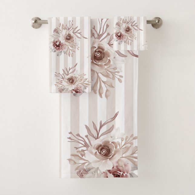 Handtuch Set Neutral Browns Floral Vert. Weißstrei (Insitu)