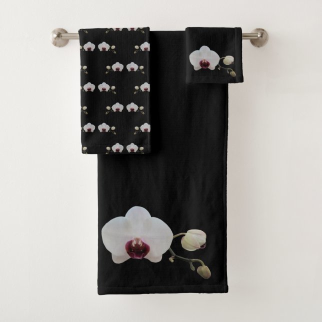 Handtuch-Set - Ruby-Lipped White Orchid Badhandtuch Set (Insitu)