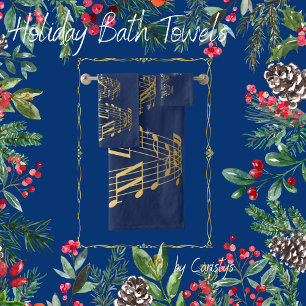 Handtuch Set Weihnachten Noten Royal Blue und Gold
