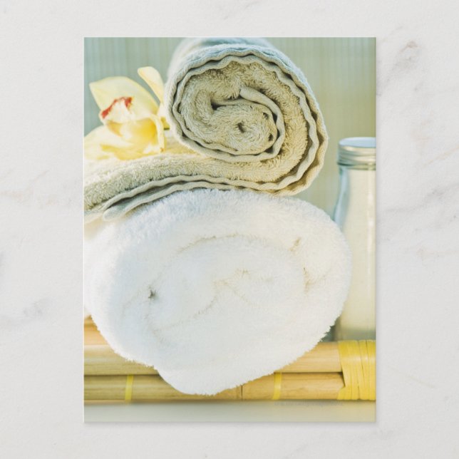 Handtücher für Wellness-Center und tropische Blume Postkarte (Vorderseite)