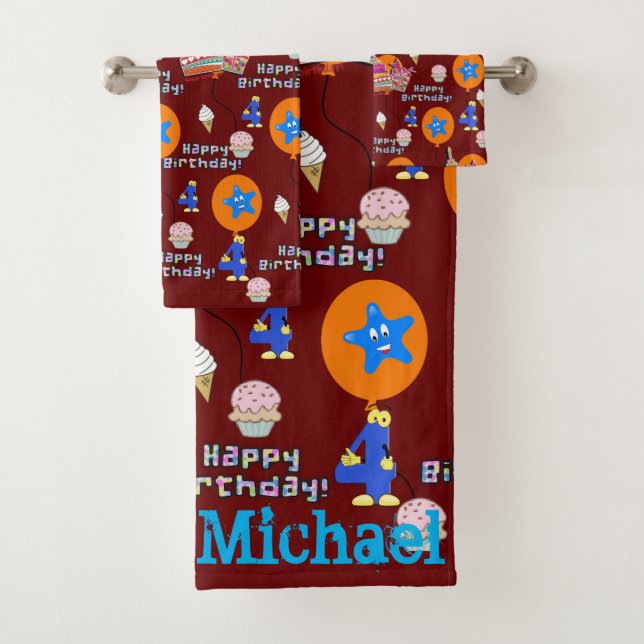 Handtuchhalter, 4. Geburtstag, 4. Geburtstag Badhandtuch Set (Insitu)