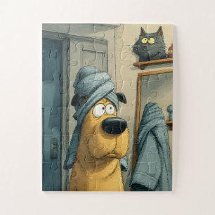 Handtuchkopf Hund & Sneaky Cat - Funny Puzzle