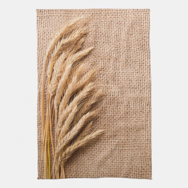 Handtuchwheat on Burlap Sack Country Rustikal Geschirrtuch (Vertikal)