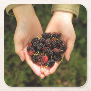 Handvoll Maulbeerbeeren frisch und süß Rechteckiger Pappuntersetzer