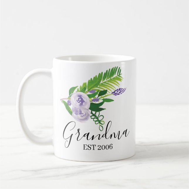 Handwasserfarbe-Blumen-Mama-Oma Lila Kaffeetasse (Links)
