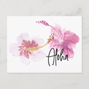 Handwasserfarbe Hawaii Hibiskus Floral Rosa Postkarte