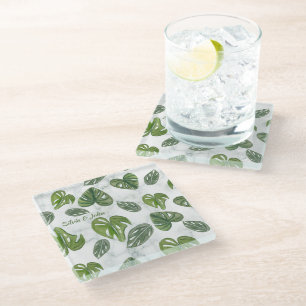Handwasserfarbe Monstera Adansonii Blatt Hochzeit Glasuntersetzer