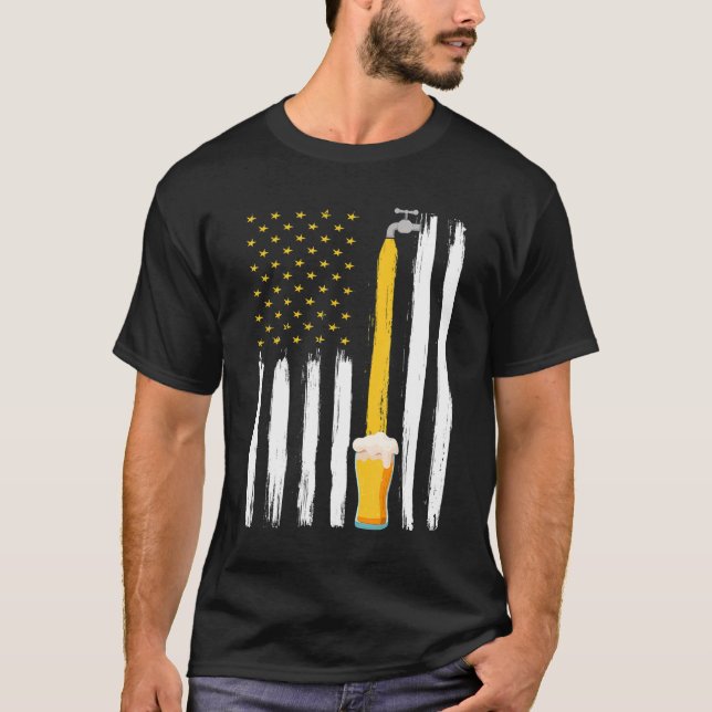 Handwerk Beer American Flag USA 4. Juli Brauerei A T-Shirt (Vorderseite)