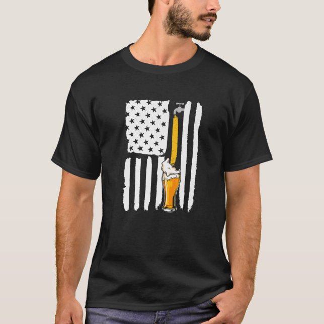 Handwerk Beer American Flag USA 4Th July Brauerei  T-Shirt (Vorderseite)