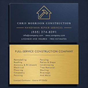 Handwerker Bau Metallisch Gold Navy Blau  Visitenkarte