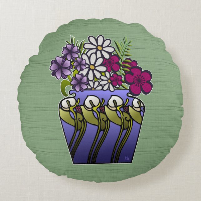 Handwerker Lily Vase Rundes Kissen (Vorderseite)