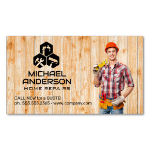 Handwerker mit Werkzeuggürtel Hausreparaturen Magnetische Visitenkarte