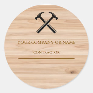Handwerker-Vertragshammer-Logo aus rustikalem Holz Runder Aufkleber