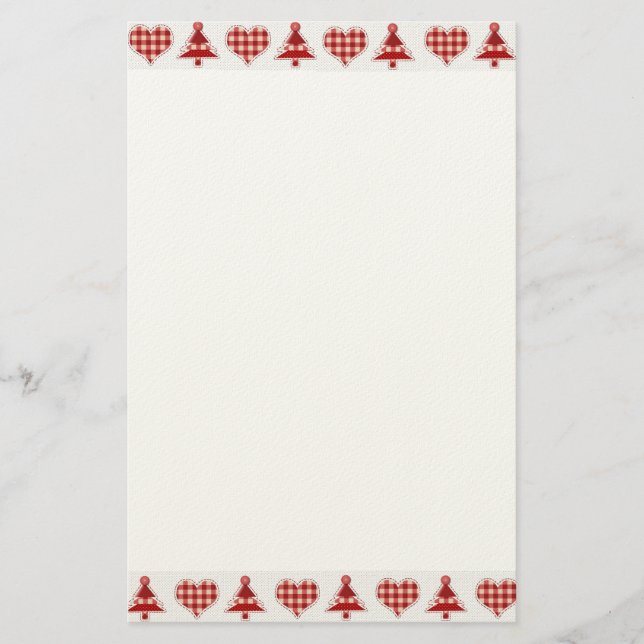 Handwerks-Weihnachtsbäume und Herzen Briefpapier (Vorderseite)