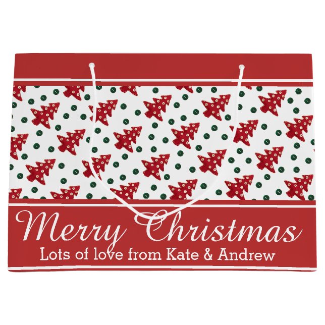 Handwerks-Weihnachtsbäume und Knöpfe Große Geschenktüte (Vorderseite)