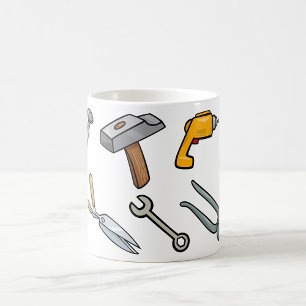 Handwerkzeuge Hammer Bohrer Nagel und Schraubensch Kaffeetasse