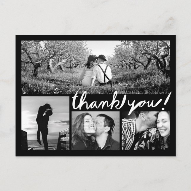 Handwrite 4 Foto Collage Danke Black Postcard Postkarte (Vorderseite)