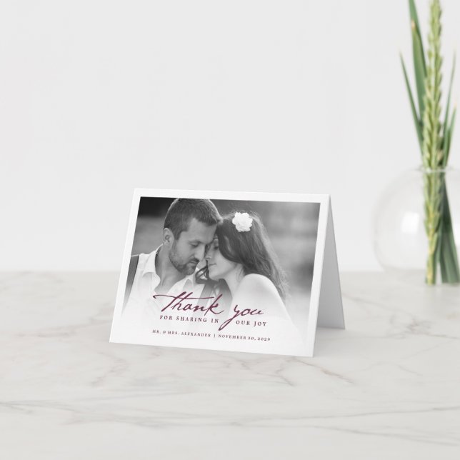 Handwrite Skript-noble Hochzeit danken Ihnen zu Dankeskarte (Vorderseite)
