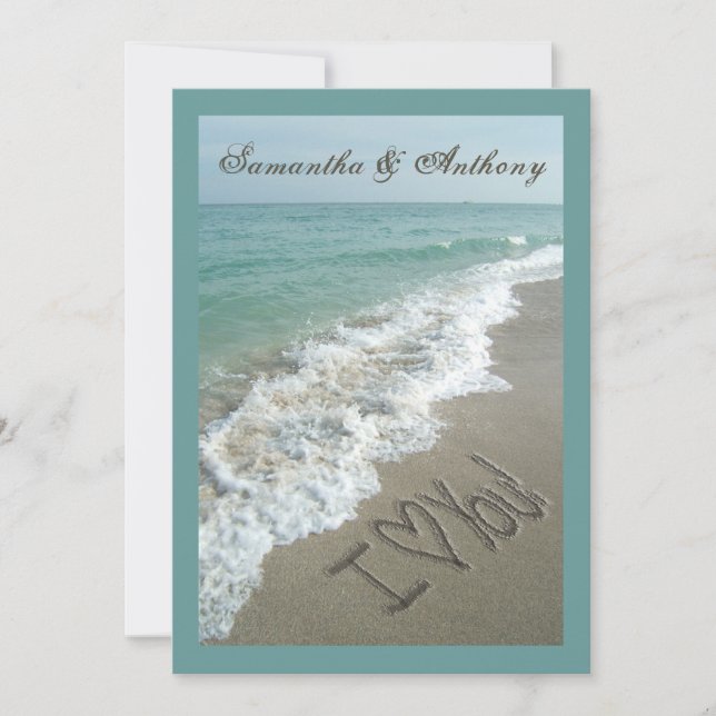Handwriting Beach Hochzeit in Urlaubsort Einladung (Vorderseite)