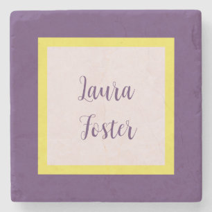 Handwriting Eleganter Name Indigo Yellow Rose Quar Steinuntersetzer