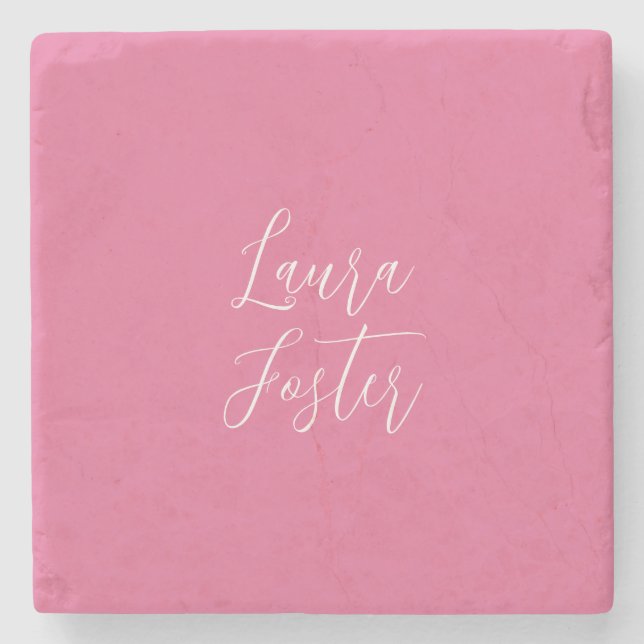 Handwriting Eleganter Name Rosa Farbe Steinuntersetzer (Vorderseite)