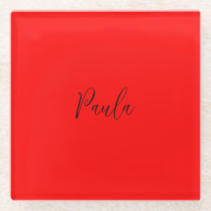 Handwriting Elegantname Red Color Schlicht Glasuntersetzer