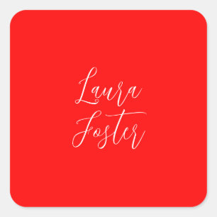 Handwriting Elegantname Red Color Schlicht Quadratischer Aufkleber