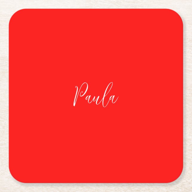 Handwriting Elegantname Red Color Schlicht Rechteckiger Pappuntersetzer (Vorderseite)