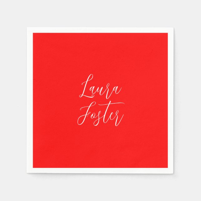 Handwriting Elegantname Red Color Schlicht Serviette (Vorderseite)