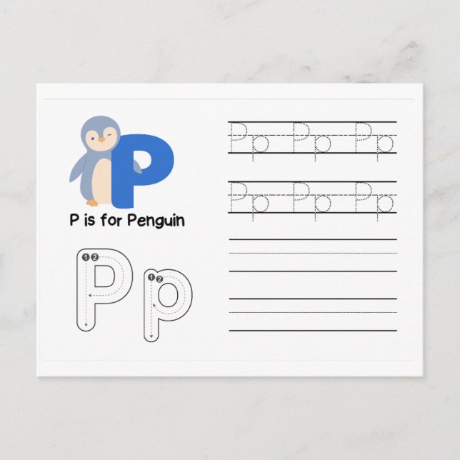Handwriting-FlashCards für Kindergarten | P,Q | Postkarte (Vorderseite)