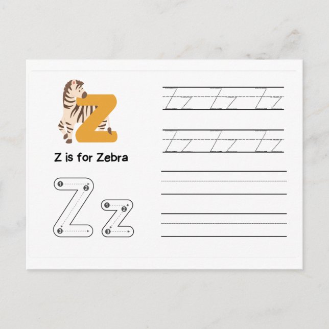 Handwriting-FlashCards für Kindergarten | Z | Postkarte (Vorderseite)