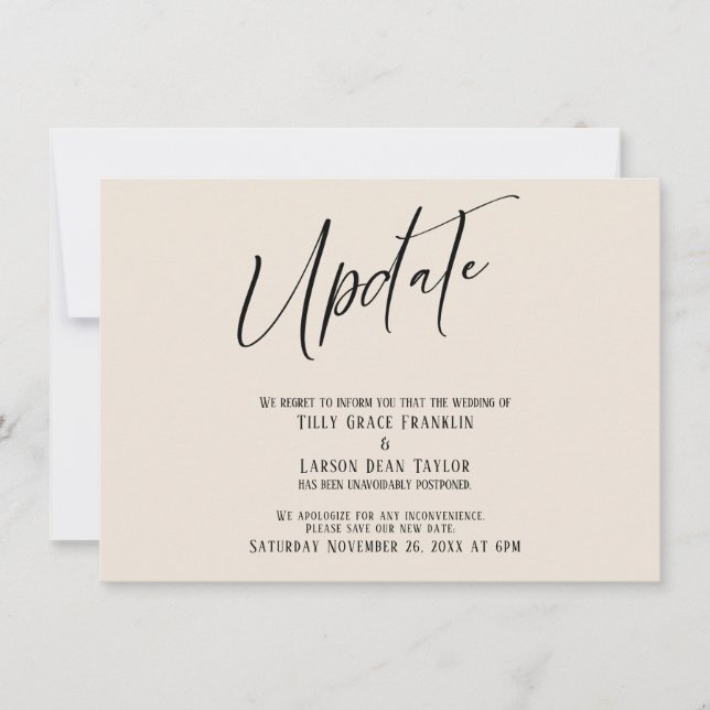 Handwriting Hochzeitsupdate Cream Card verzögert Einladung (Vorderseite)