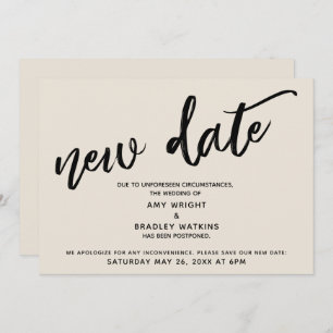 Handwriting Hochzeitsupdate Cream Card verzögert Einladung