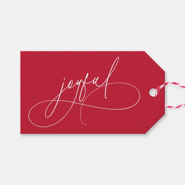 Handwriting Joyful Minimalistisch Red Geschenkanhänger (Vorderseite (Horizontal))