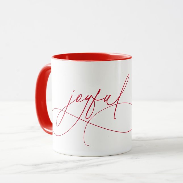 Handwriting Joyful Minimalistisch Red Tasse (Vorderseite Links)