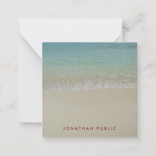 Handwriting Monogram Template Sea Waves Sand Mitteilungskarte (Vorderseite)